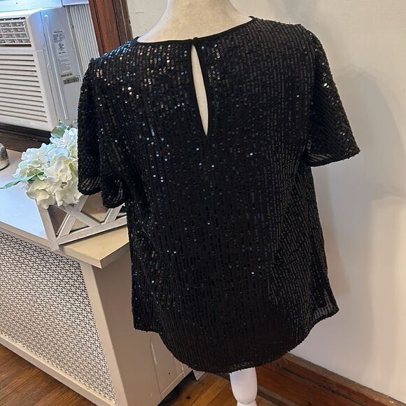 Michael Michael Kors black sequined short sleeve blouse Size M New - Picture 4 of 11
